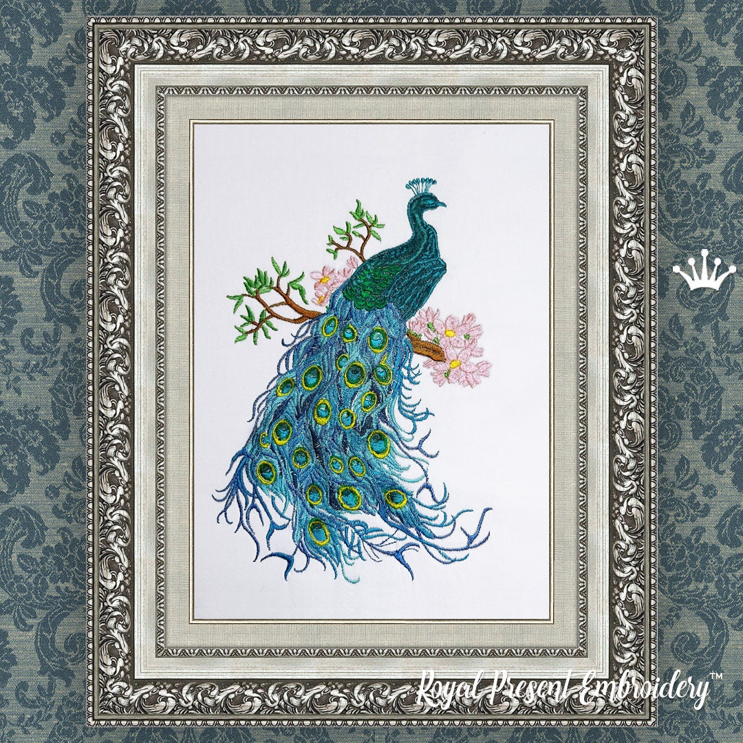 Indian Peacock on the Tree Machine Embroidery Design 3 Sizes - Etsy