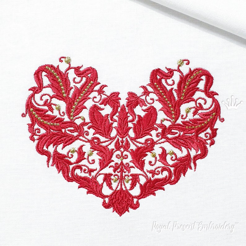 Baroque style leaf heart Machine Embroidery Design - 3 sizes