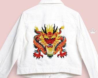 Red Horned Chinese Large Dragon machine embroidery design - 4 sizes