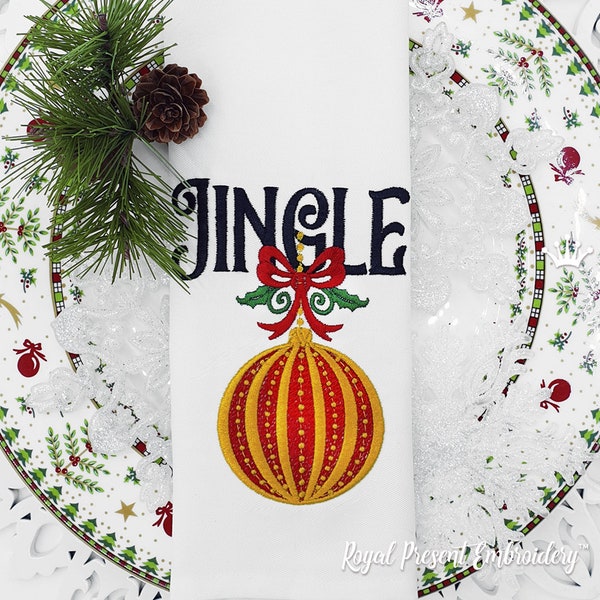 Jingle inscription with Christmas ball machine embroidery design - 2 sizes