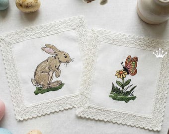 Hare with a flower and butterfly machine embroidery design - 5 sizes