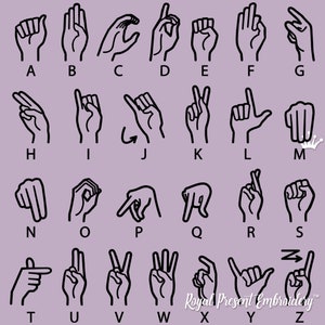 Sign language alphabet machine embroidery designs - 3 sizes