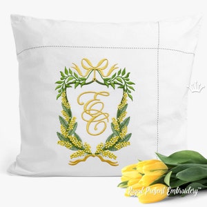 Mimosa frame with bow Machine embroidery design - 3 sizes