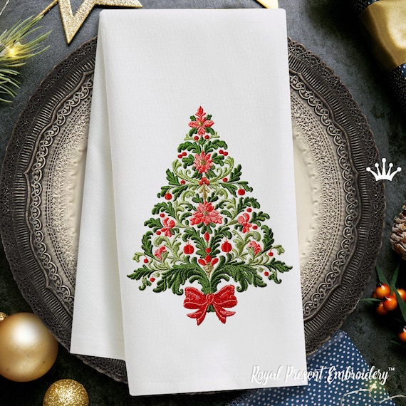 Christmas Tree Baroque style machine embroidery design