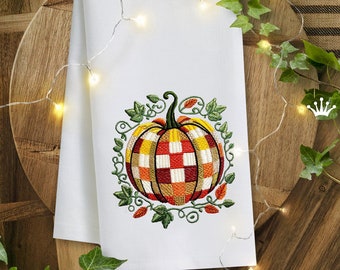 Patchwork pumpkin embroidery design for machine - 3 sizes