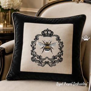 French Queen Bee Machine Embroidery Design, Crowned Bee Digital File, Paris Chic Decor for Towels, Pillows, Bags - 3 sizes