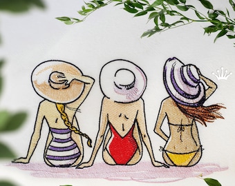 Girls at Beach Machine Embroidery Design - 7 sizes
