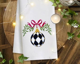 Checkered Christmas ball with a bow machine embroidery design