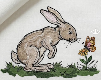 Hare with a flower and butterfly machine embroidery design - 5 sizes