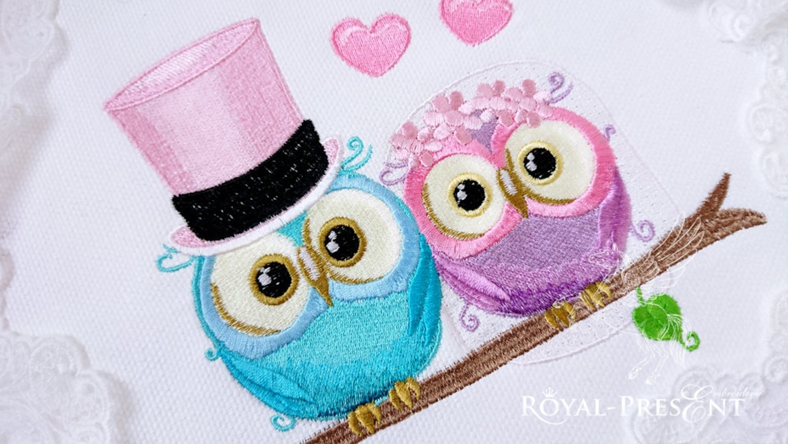 Wedding Machine Embroidery Design Bride and Groom Owls 3 Etsy