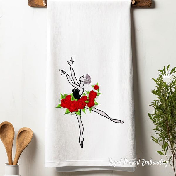 Ballerina in a tutu of roses Machine embroidery design - 3 sizes