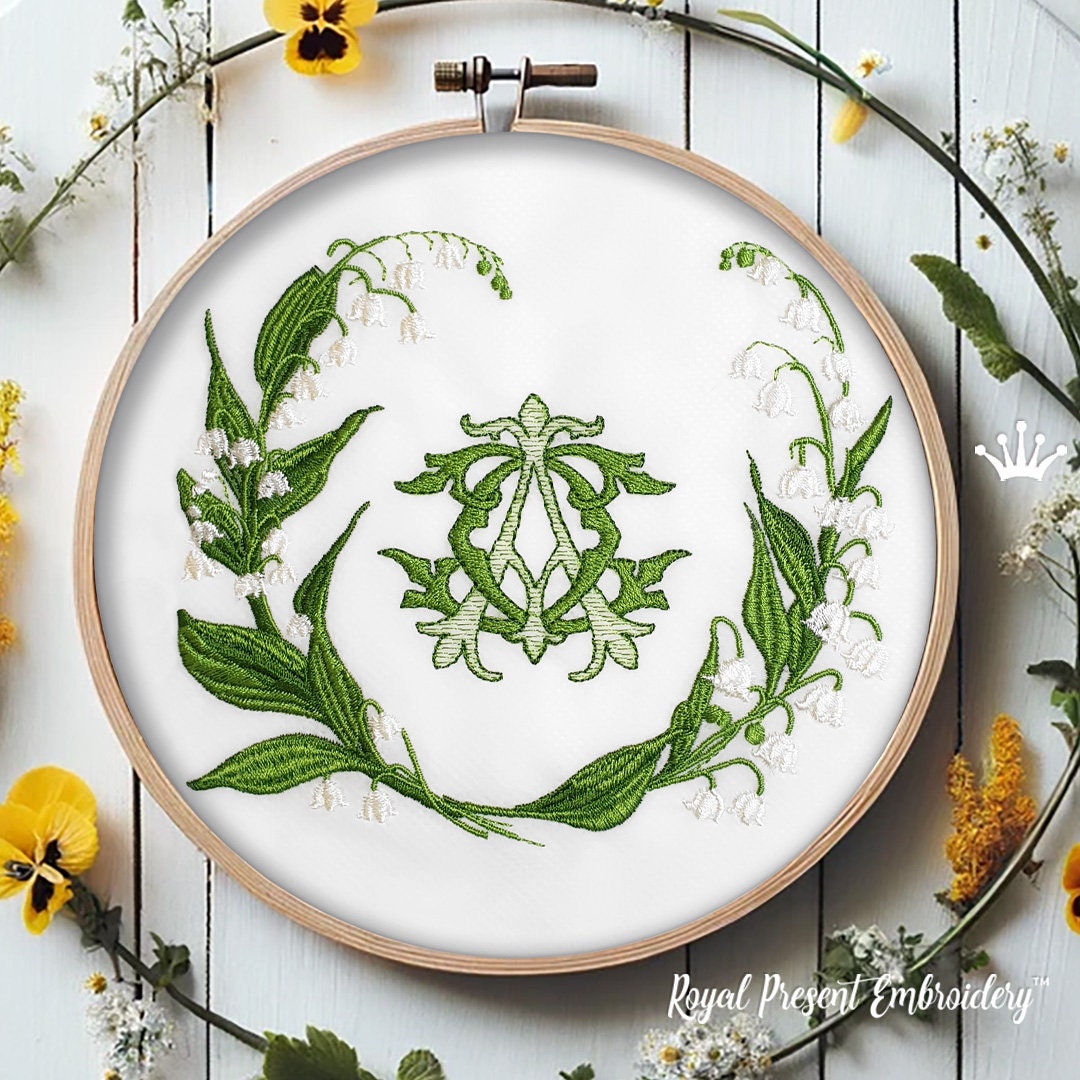 Wreath Inscription Wreath for Inscription Lilies of the Valley Machine Embroidery Design ...