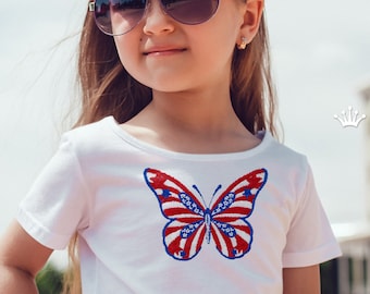USA flag butterfly Machine embroidery design - 2 sizes