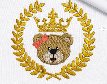 Baby Princess Teddy Bear Girl Laurel Crown Embroidery Machine Design - 2 sizes