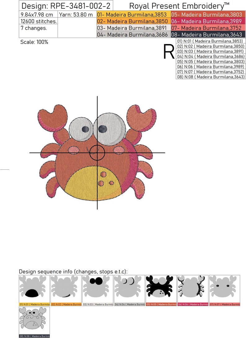 Cartoon Crab Machine Embroidery Design - 2 sizes image 4