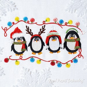 Cartolina di Natale con Penguins Machine Embroidery Design - 2 misure