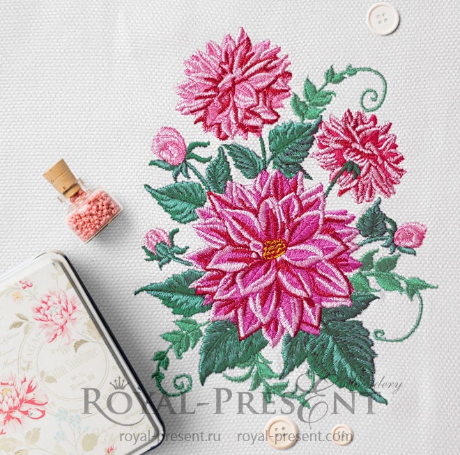 ダリアの機械刺繍デザイン - 4 サイズ - Etsy 日本