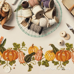 Pumpkins border Machine Embroidery Design - 4 sizes