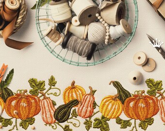 Pumpkins border Machine Embroidery Design - 4 sizes