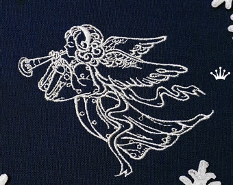 Christmas Angel with a Horn Machine Embroidery Design - 3 sizes