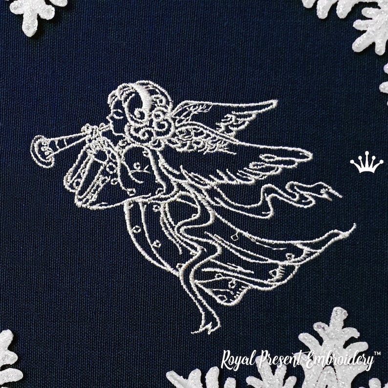 Christmas Angel with a Horn Machine Embroidery Design RPE-705