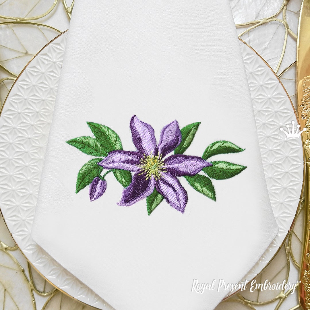 Clematis Flower Machine Embroidery Design 4 Size image