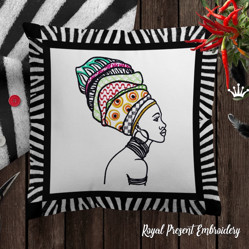 African Woman machine embroidery design 6 sizes Etsy