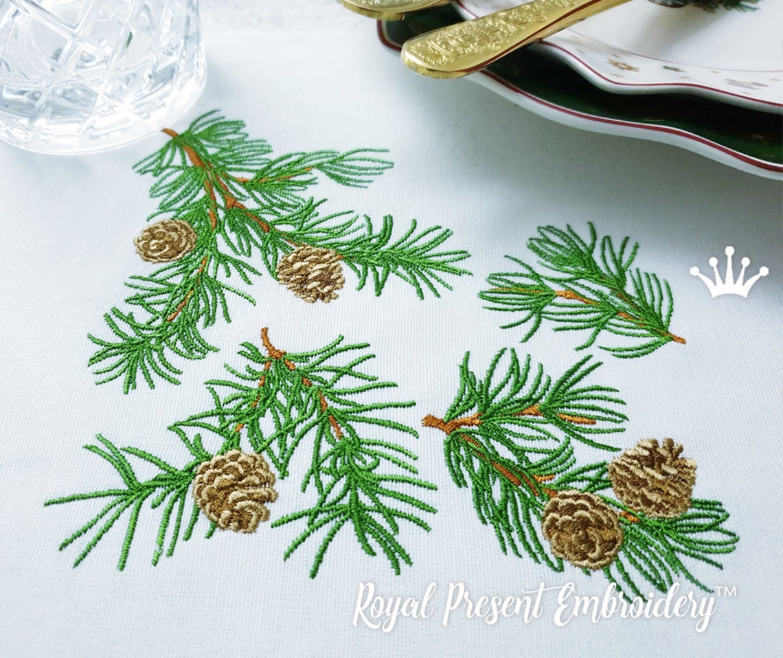 Pine tree with cones machine embroidery designs set 2 sizes Etsy
