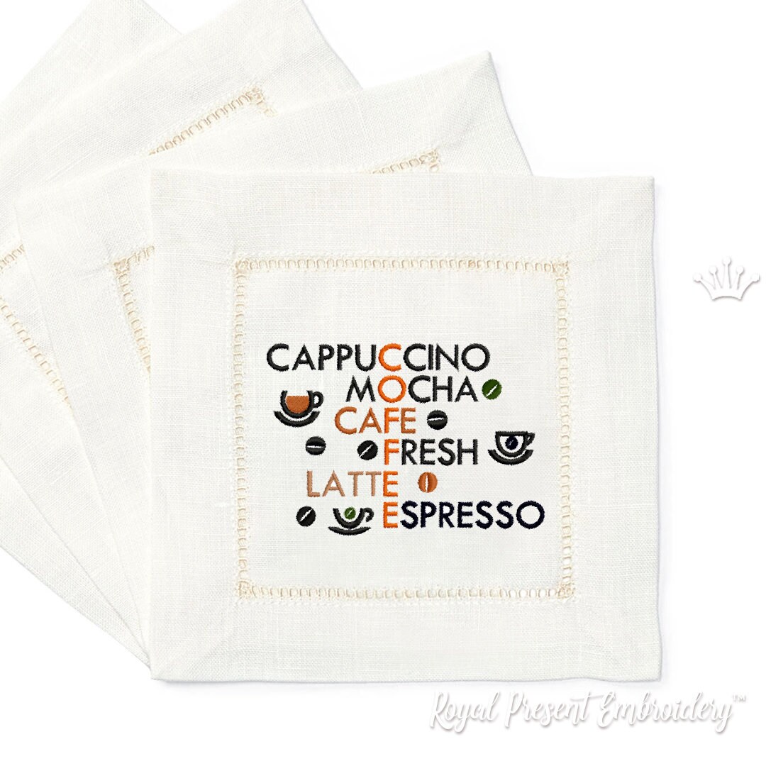 Coffee Crossword Machine Embroidery Design 3 Sizes Etsy