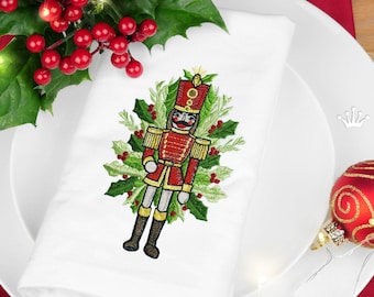 Large Nutcracker in holly leaves Machine Embroidery Design - 3 sizes