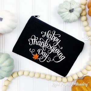Happy Thanksgiving day inscription machine embroidery design - 3 sizes