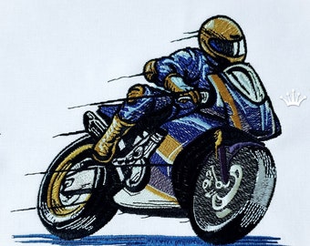 Motobiker Machine Embroidery Design - 3 sizes