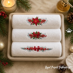 Conjunto de desenhos de bordado à máquina com bordas natalinas, arquivos de bordado para bordas festivas para toalhas, guardanapos e roupas de mesa.