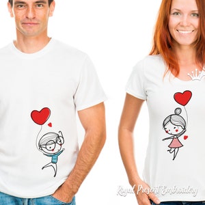 Valentines meisje en jongen op ballonnen machine borduurwerk ontwerpen-4 maten