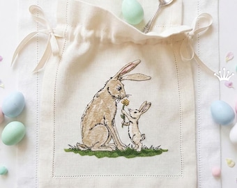 Mother Rabbit and Baby Bunny with Flower machine embroidery design - 4 sizes