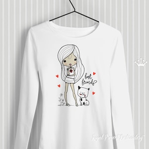 Kitten and Girl Machine Embroidery Design - 5 sizes