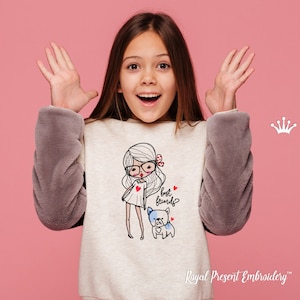 Girl with a puppy best friends Machine Embroidery Design - 5 sizes
