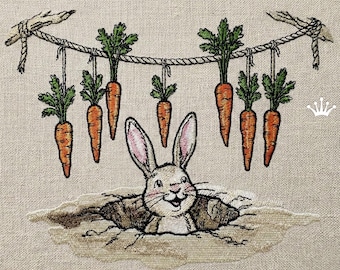 Bunny and Carrot Garland set machine embroidery designs - 6 sizes
