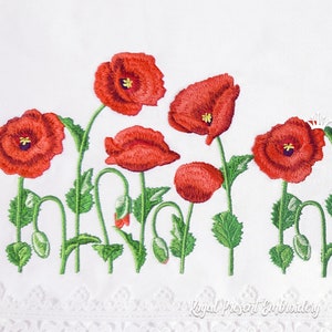 Poppy border Machine Embroidery Design - 3 sizes