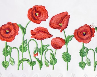 Poppy border Machine Embroidery Design - 3 sizes