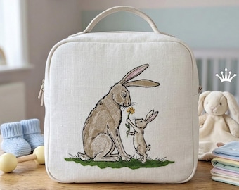 Mother Bunny and Baby Bunny with Flower machine embroidery design - 6 sizes