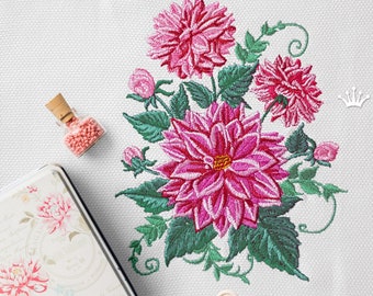 Dahlias Machine Embroidery Design - 4 sizes