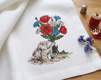 Rabbit with a bouquet of poppies daisies and cornflowers - 5 sizes
