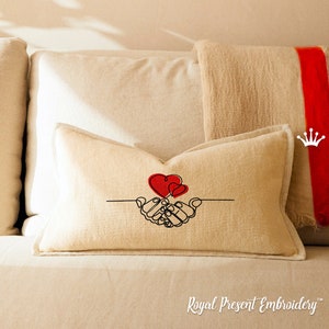Two Hearts in Hands Machine Embroidery Design - 7 sizes