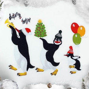 Grupo de lindos diseños de bordados de máquina de pingüinos - 3 en 1