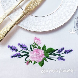 Rose with Lavender Border Machine Embroidery design - 4 sizes