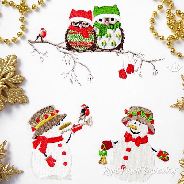 Owls and Snowmen Machine embroidery designs - 6 sizes