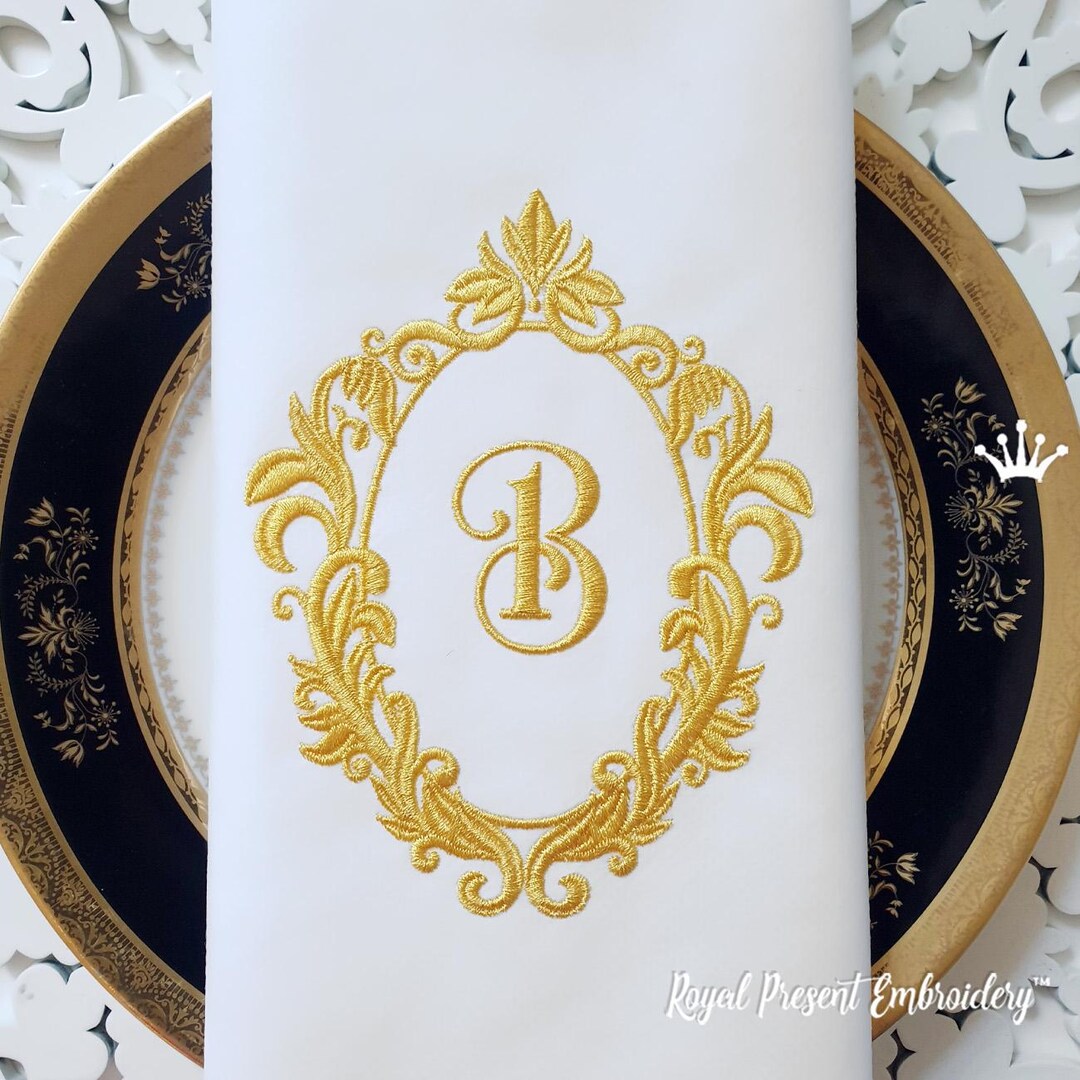 Golden Monogram Frame Machine Embroidery Design - 4 Sizes - Etsy