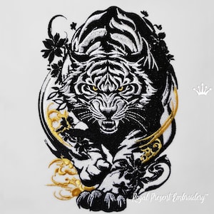 Black and White Tiger Machine Embroidery Design - 4 sizes
