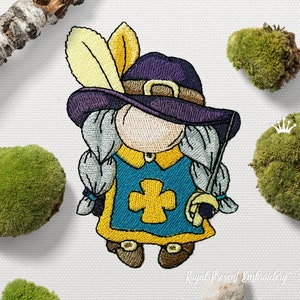 Gnome Musketeer small Machine Embroidery Design - 4 sizes
